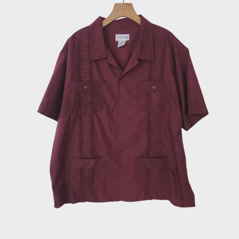 John‎ Blair Cigar Lounge Shirt Embroidered Button Up Burgundy Tony Soprano XL